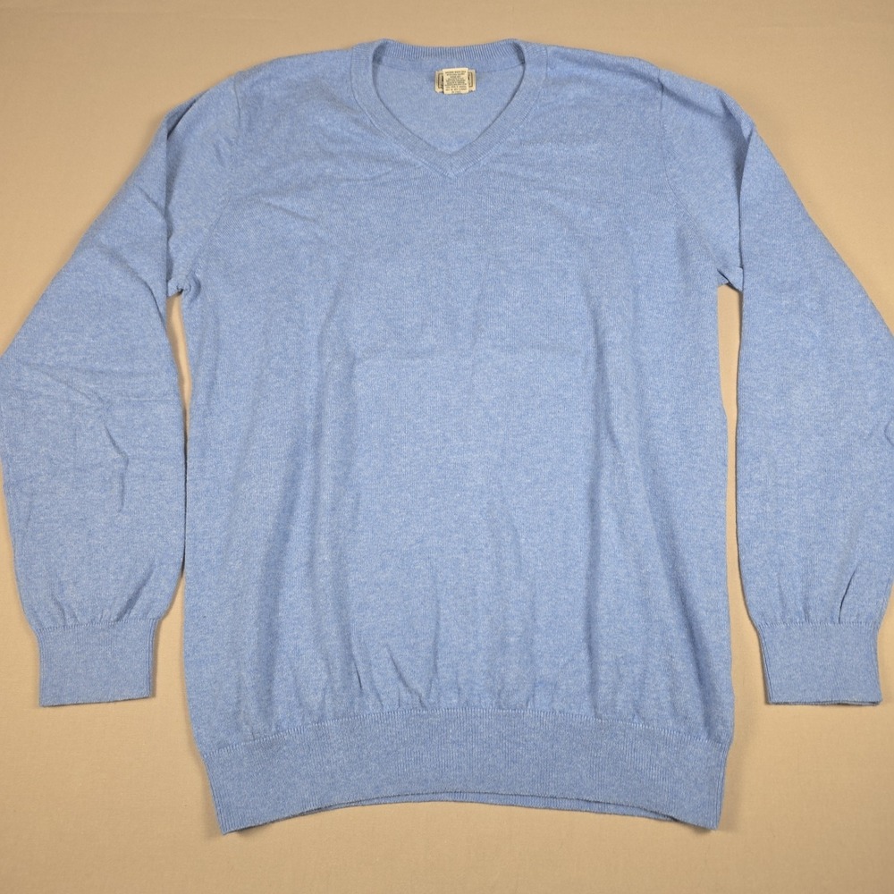 L.L.Bean Men's Large Tall V Neck Sweater Blue Cotton Cashmere Blend